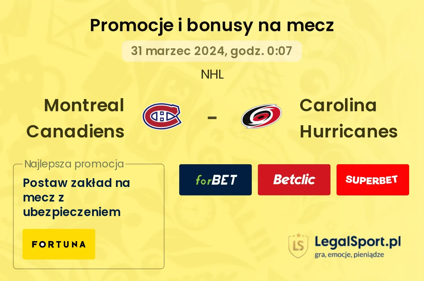 Montreal Canadiens - Carolina Hurricanes promocje bonusy na mecz