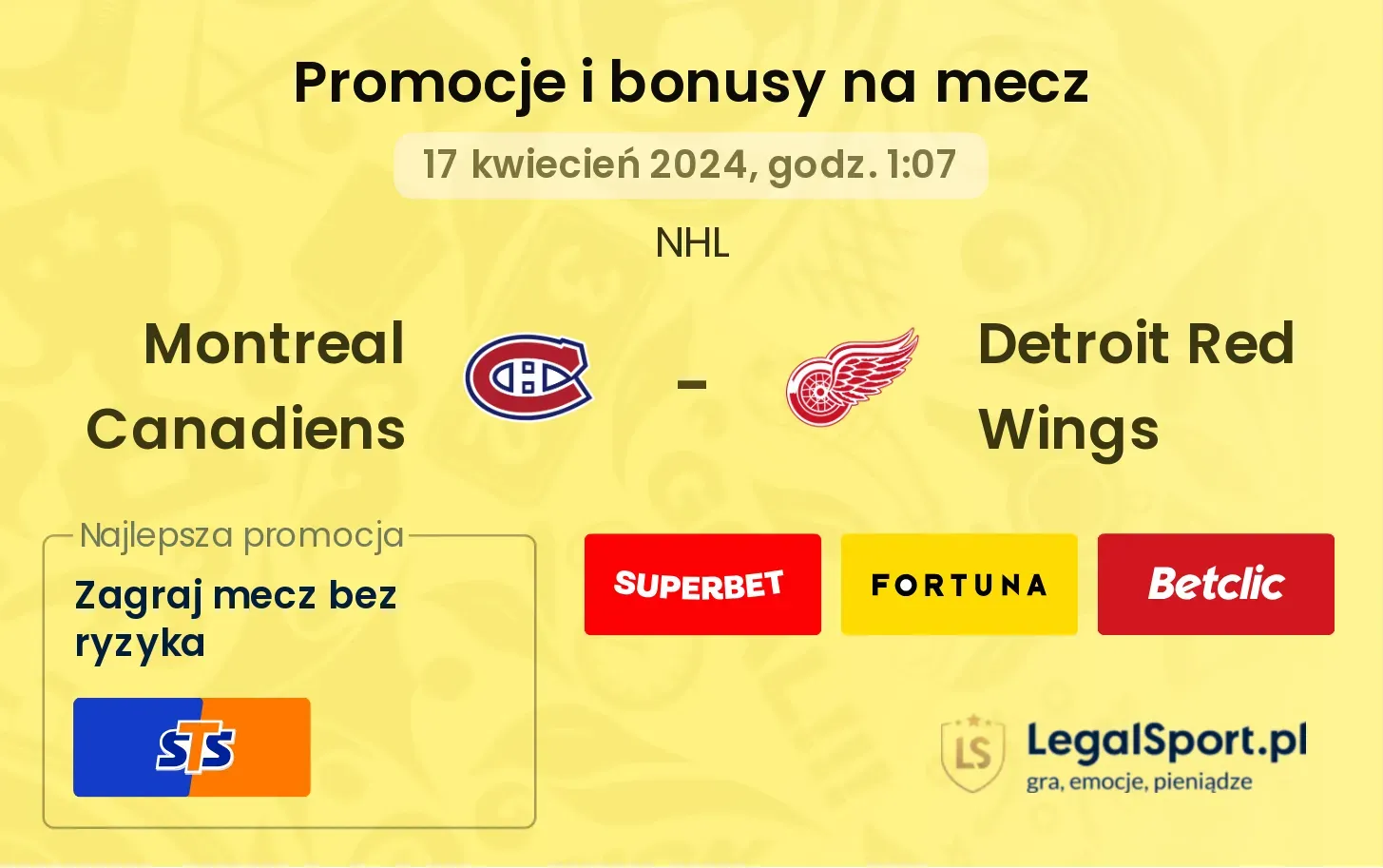 Montreal Canadiens - Detroit Red Wings promocje bonusy na mecz