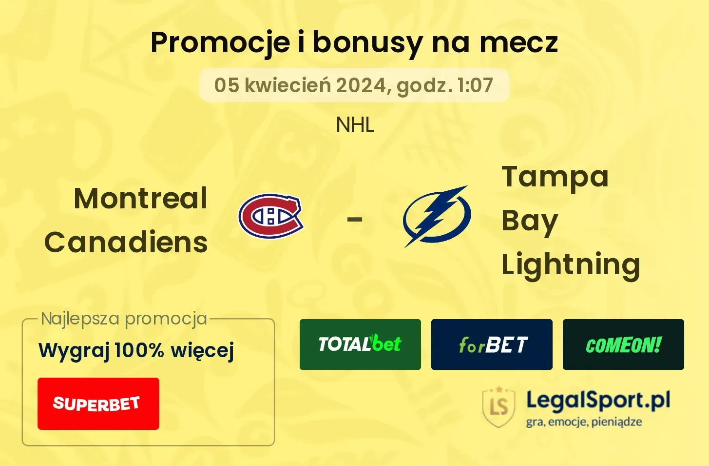 Montreal Canadiens - Tampa Bay Lightning promocje bonusy na mecz