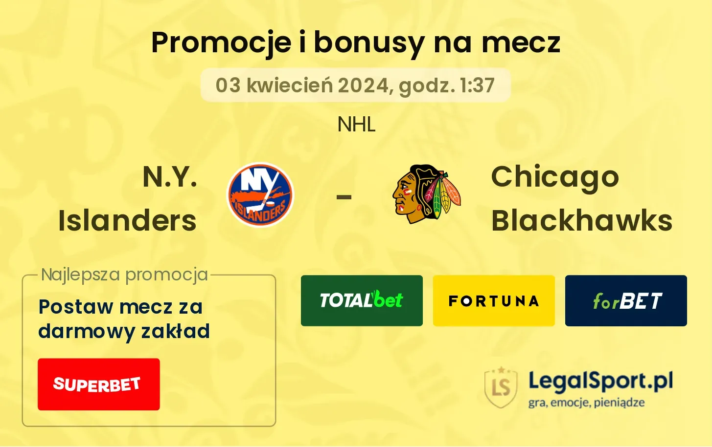 N.Y. Islanders - Chicago Blackhawks promocje bonusy na mecz