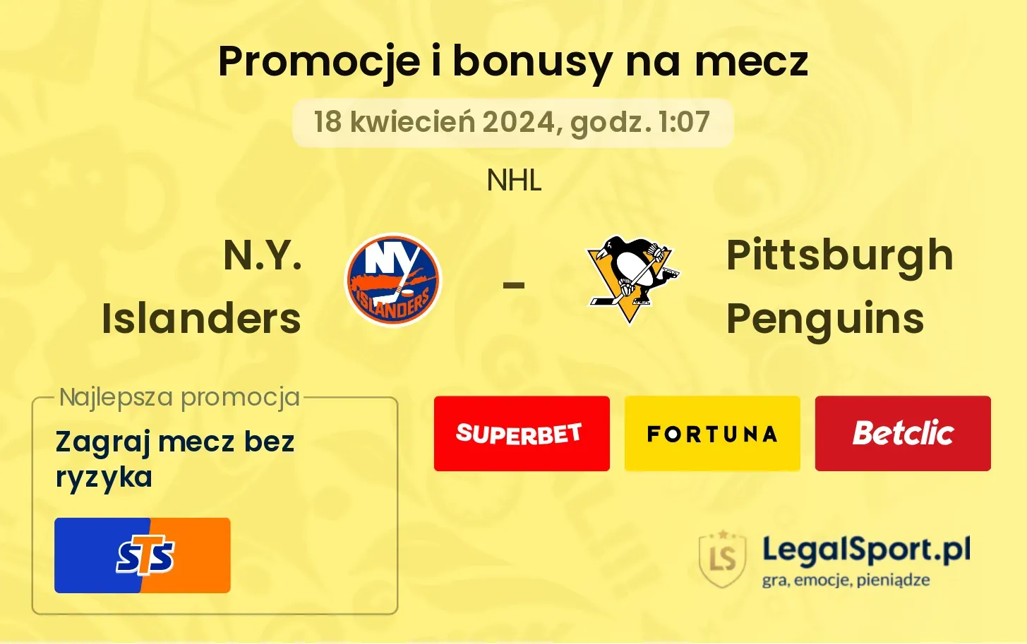 N.Y. Islanders - Pittsburgh Penguins promocje bonusy na mecz