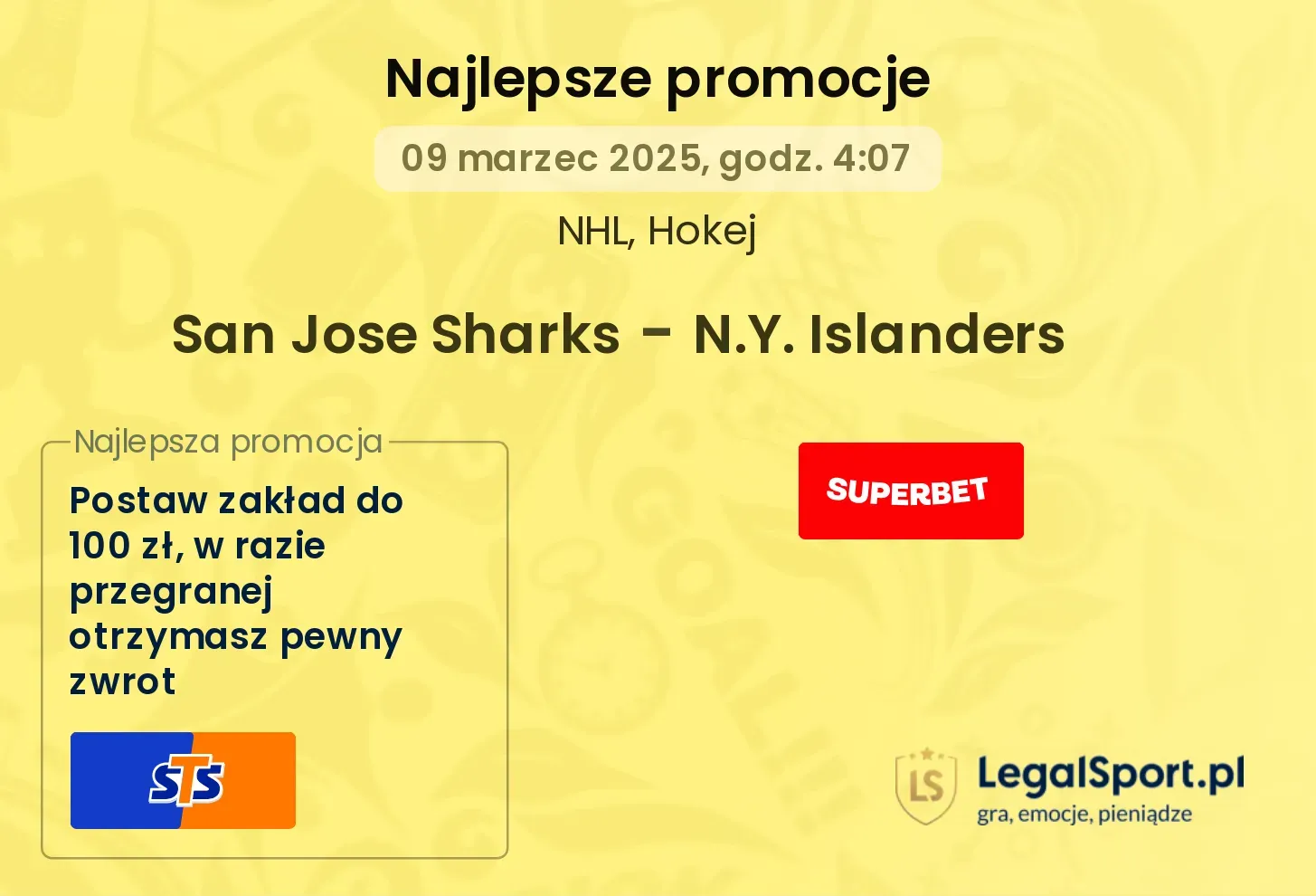 N.Y. Islanders - San Jose Sharks promocje bonusy na mecz