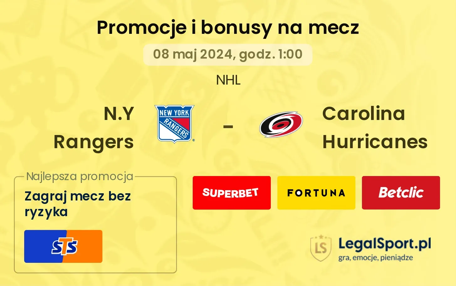 N.Y Rangers - Carolina Hurricanes bonusy i promocje (08.05, 01:00)
