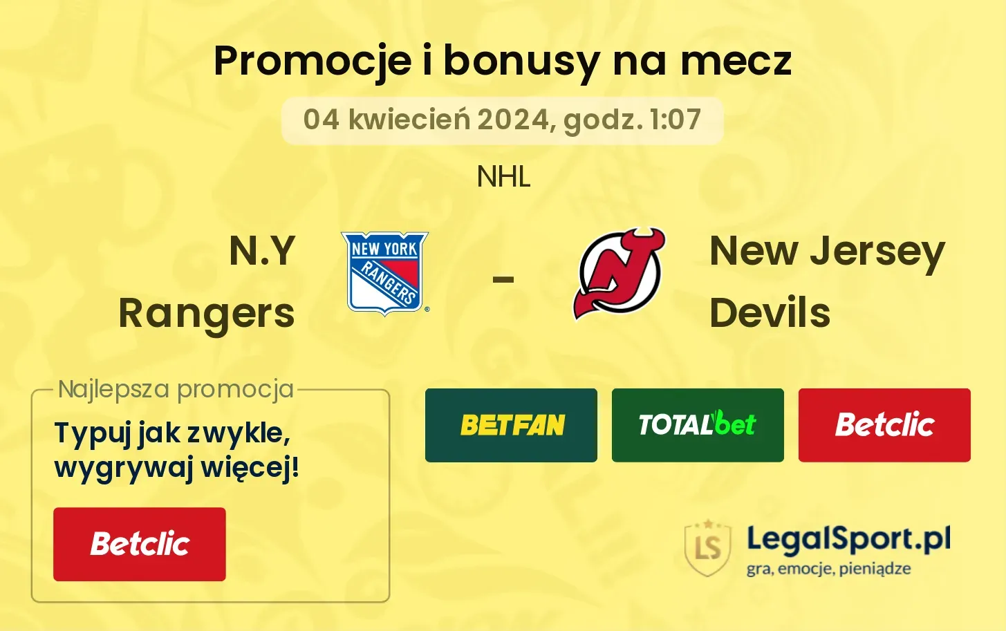 N.Y Rangers - New Jersey Devils promocje bonusy na mecz