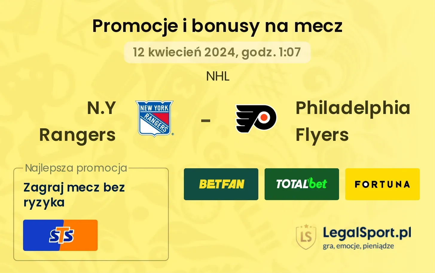 N.Y Rangers - Philadelphia Flyers promocje bonusy na mecz