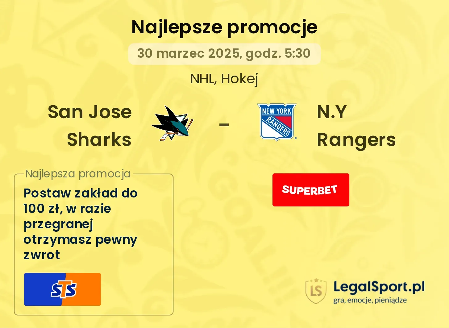 San Jose Sharks - N.Y Rangers promocje u bukmacherów