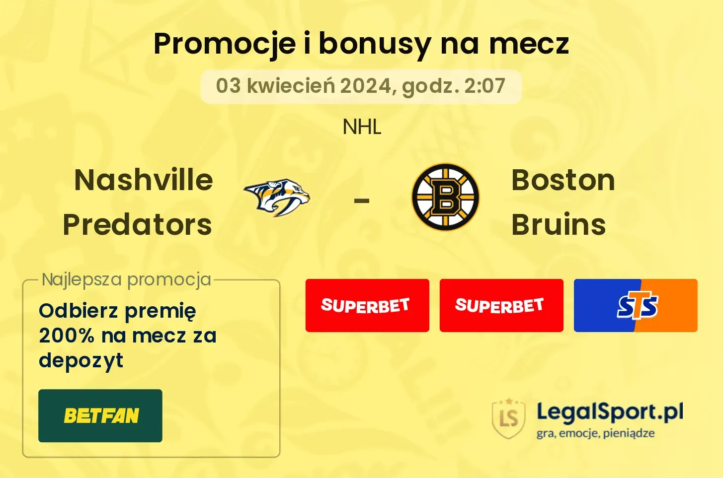 Nashville Predators - Boston Bruins promocje bonusy na mecz