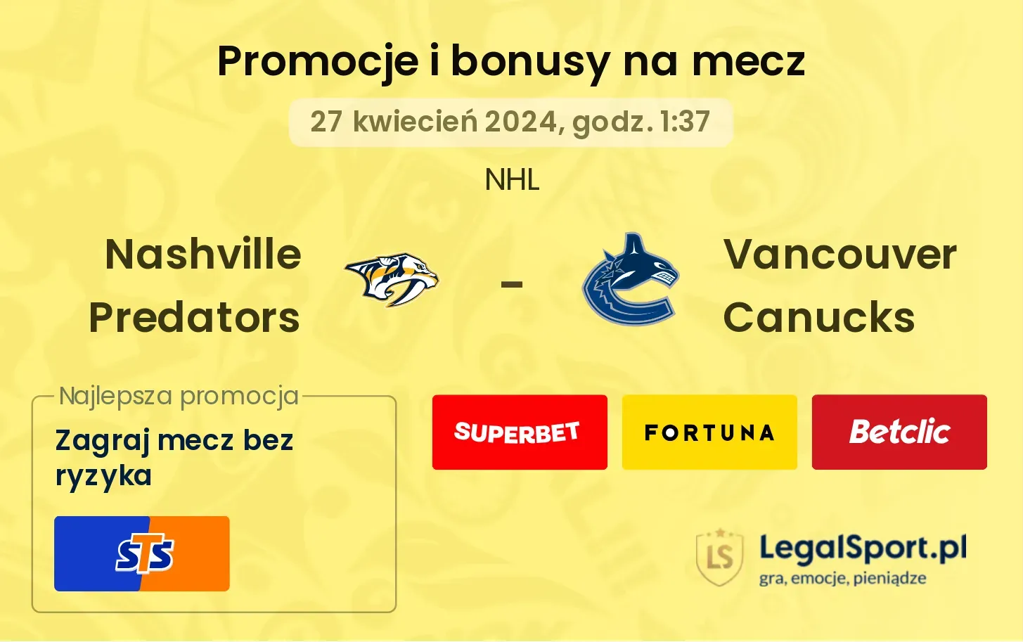 Nashville Predators - Vancouver Canucks promocje bonusy na mecz