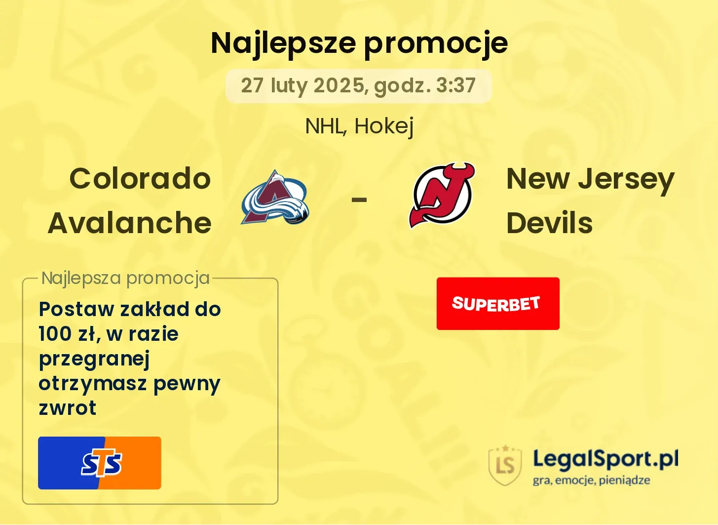 Colorado Avalanche - New Jersey Devils promocje u bukmacherów