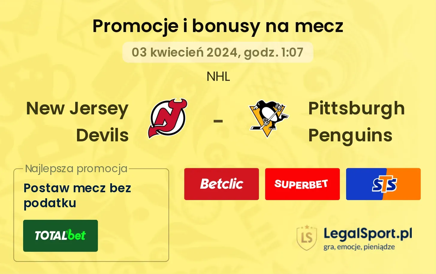 New Jersey Devils - Pittsburgh Penguins promocje bonusy na mecz