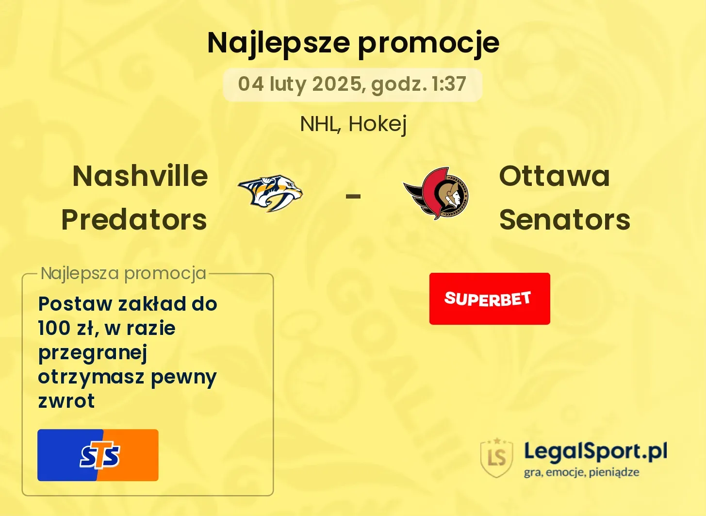 Nashville Predators - Ottawa Senators promocje u bukmacherów
