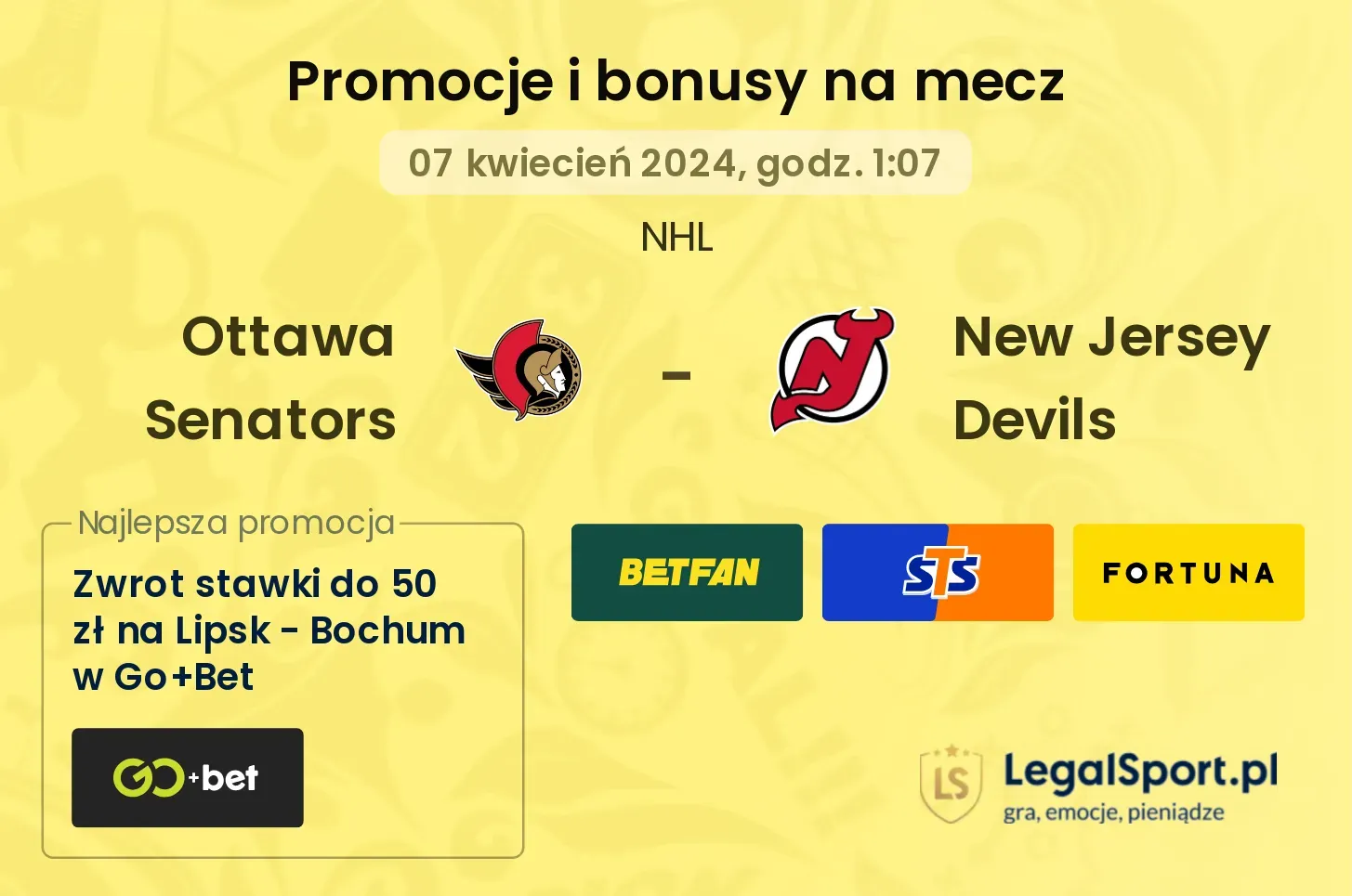 Ottawa Senators - New Jersey Devils promocje bonusy na mecz