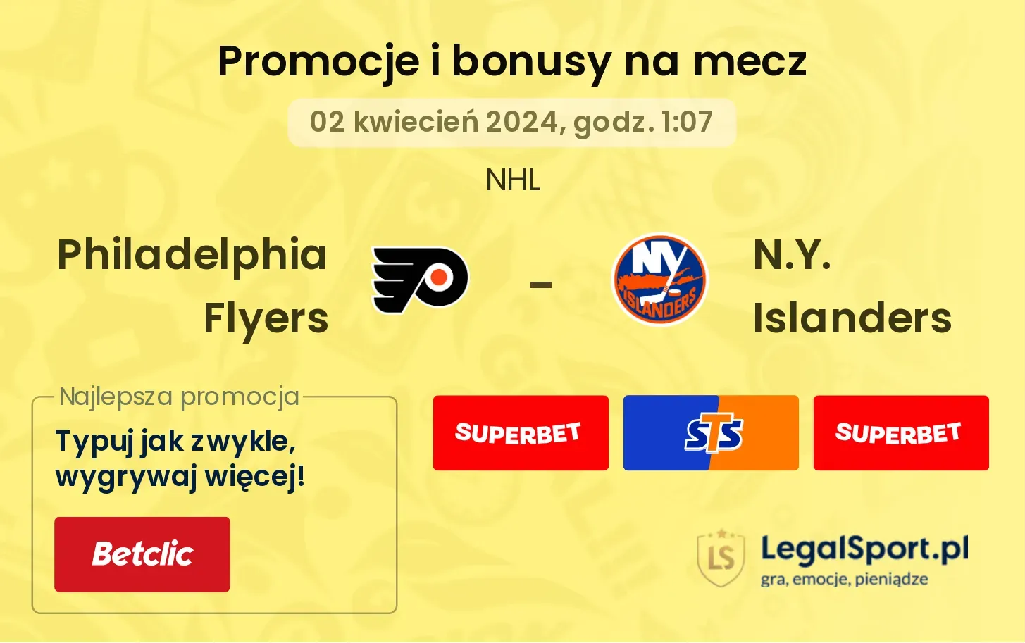 Philadelphia Flyers - N.Y. Islanders promocje bonusy na mecz