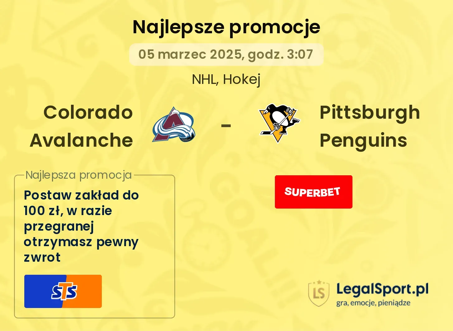 Colorado Avalanche - Pittsburgh Penguins promocje bukmacherskie