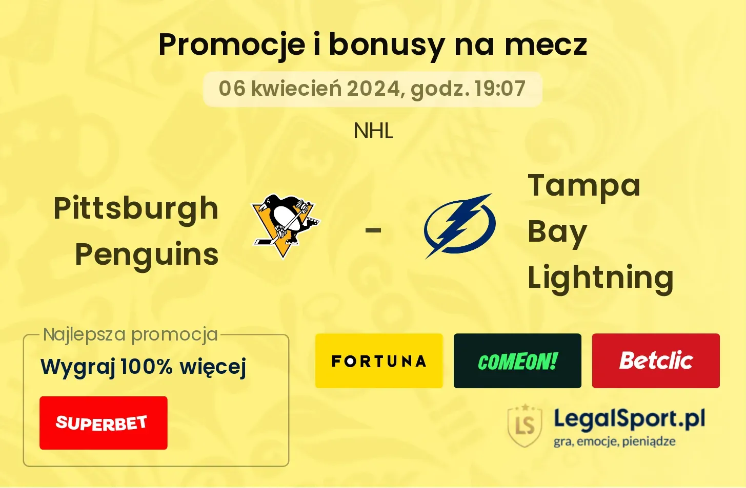 Pittsburgh Penguins - Tampa Bay Lightning promocje bonusy na mecz