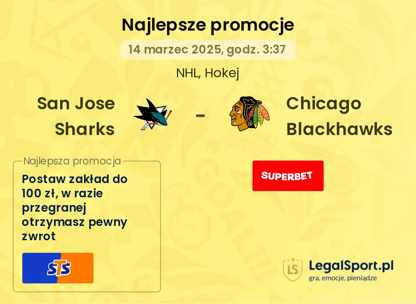 San Jose Sharks - Chicago Blackhawks promocje bukmacherskie