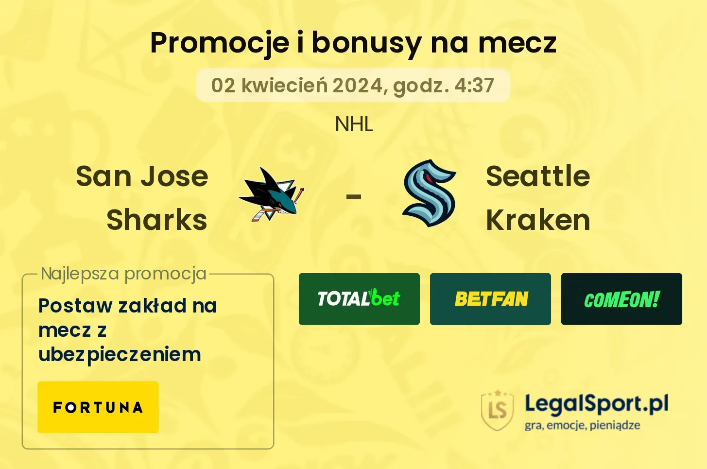San Jose Sharks - Seattle Kraken promocje bonusy na mecz