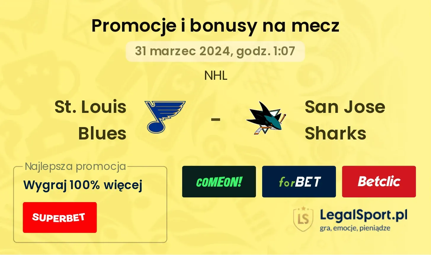 St. Louis Blues - San Jose Sharks promocje bonusy na mecz