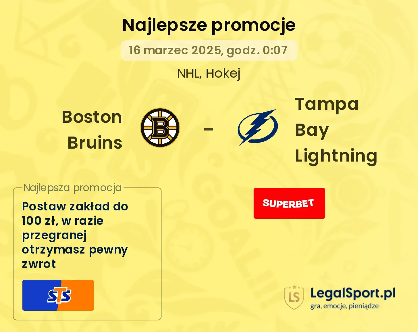 Tampa Bay Lightning - Boston Bruins promocje bonusy na mecz
