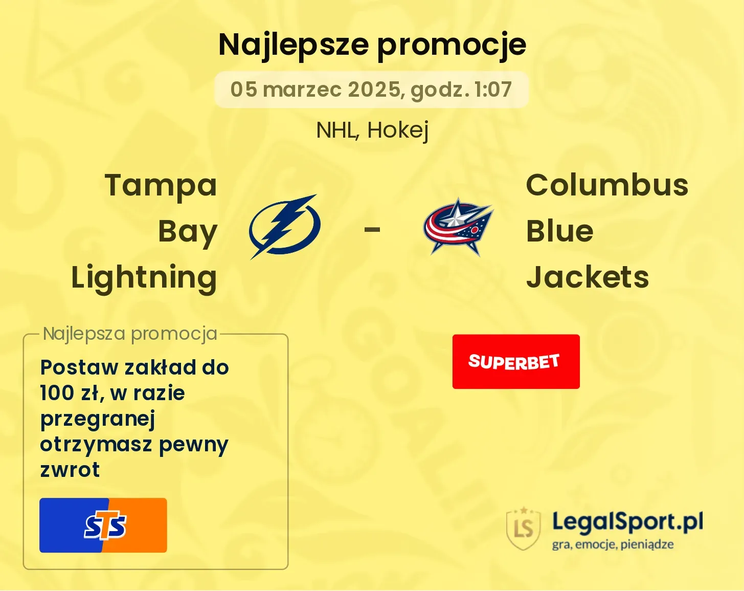 Tampa Bay Lightning - Columbus Blue Jackets promocje bonusy na mecz