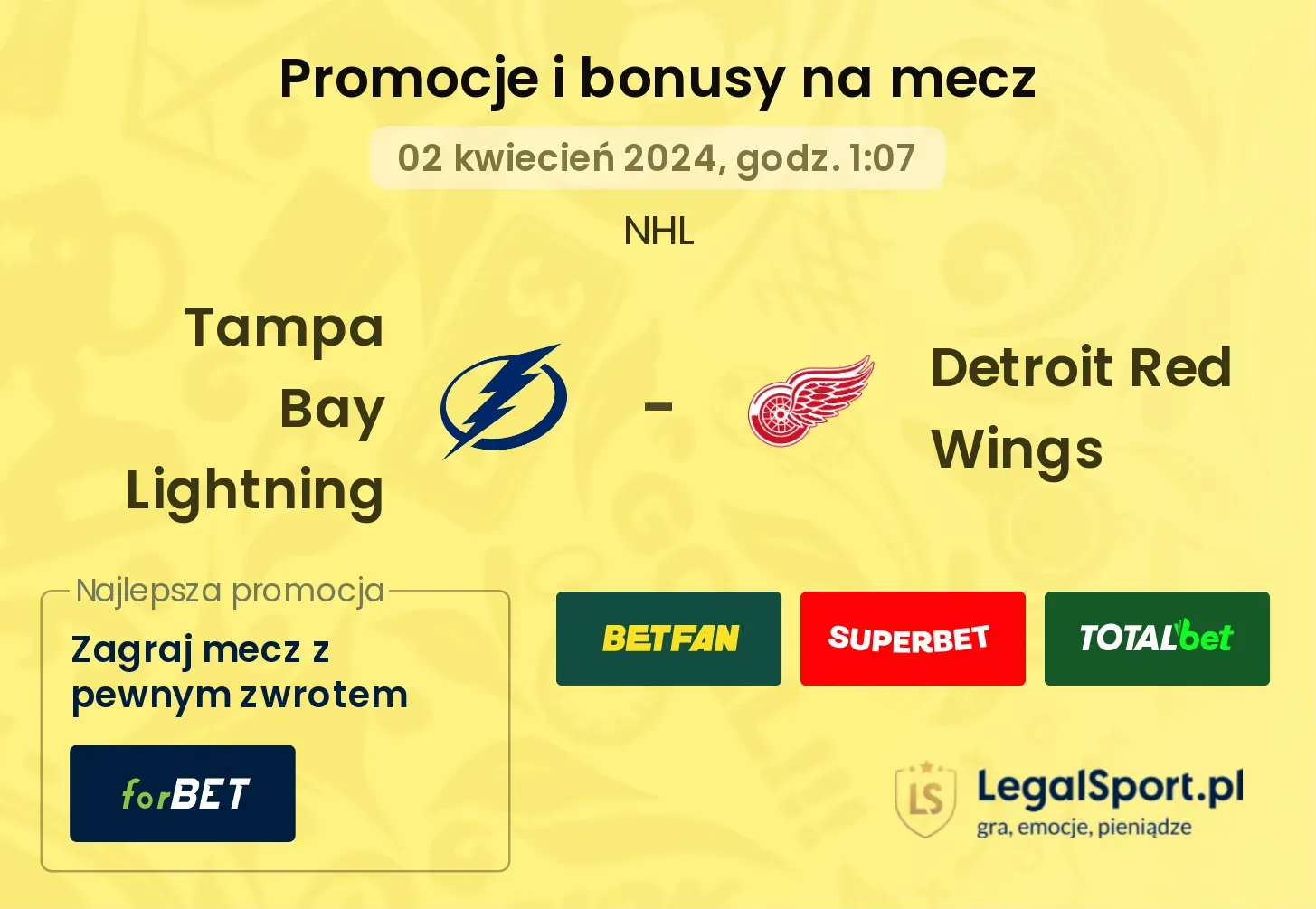 Tampa Bay Lightning - Detroit Red Wings promocje bonusy na mecz