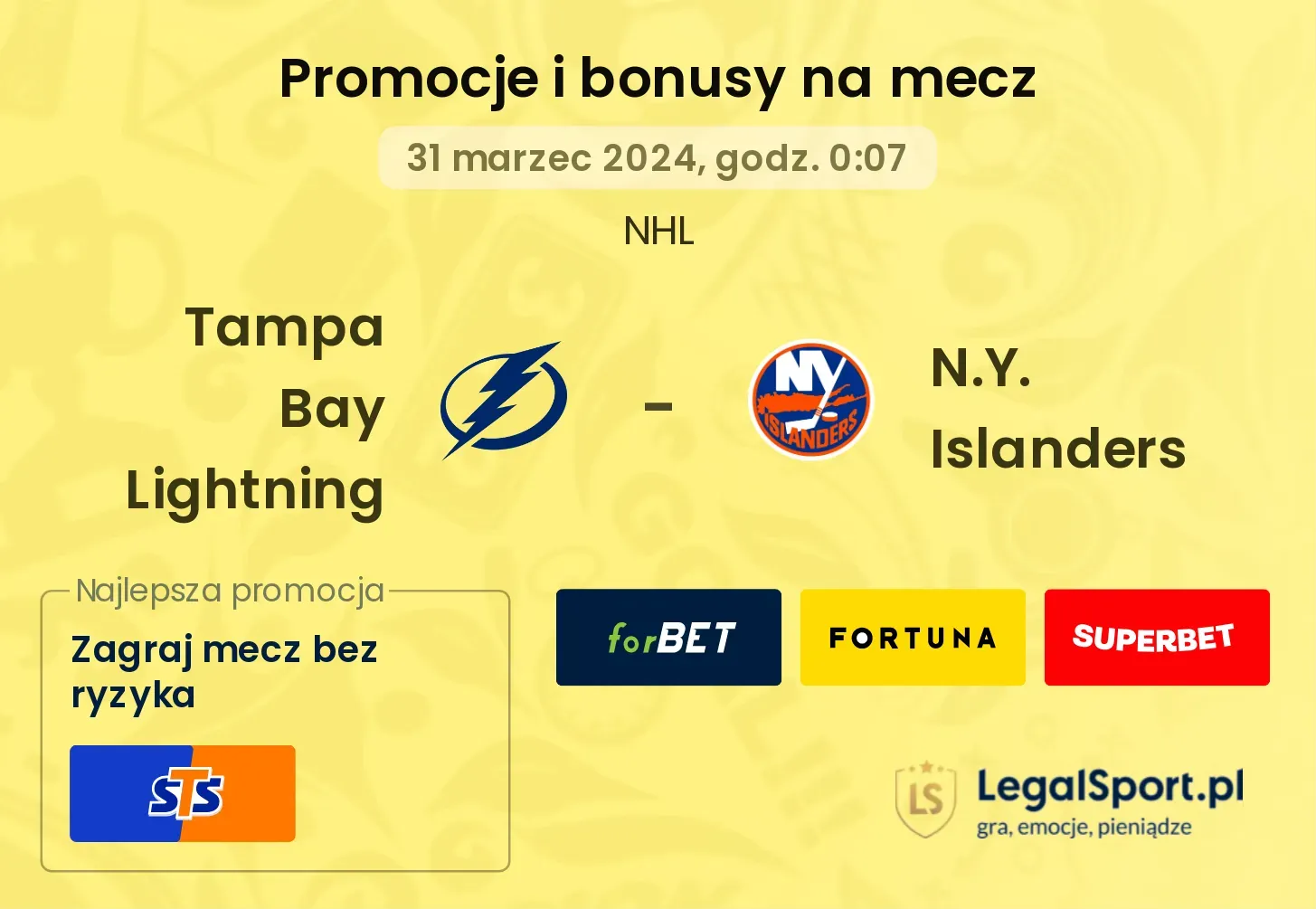 Tampa Bay Lightning - N.Y. Islanders promocje bonusy na mecz