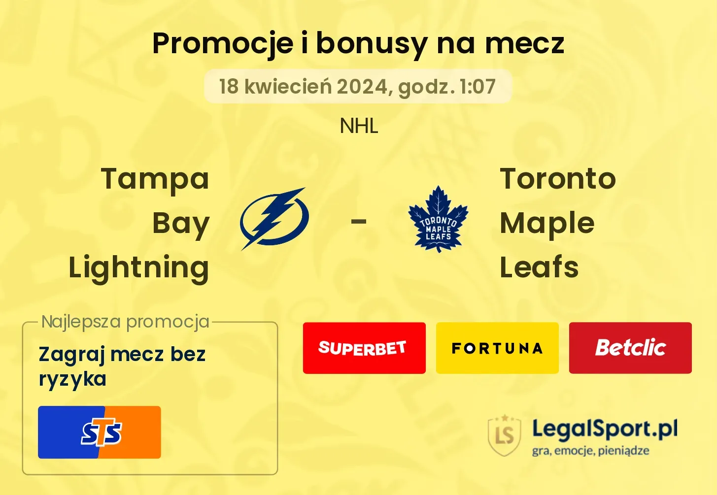 Tampa Bay Lightning - Toronto Maple Leafs promocje bonusy na mecz