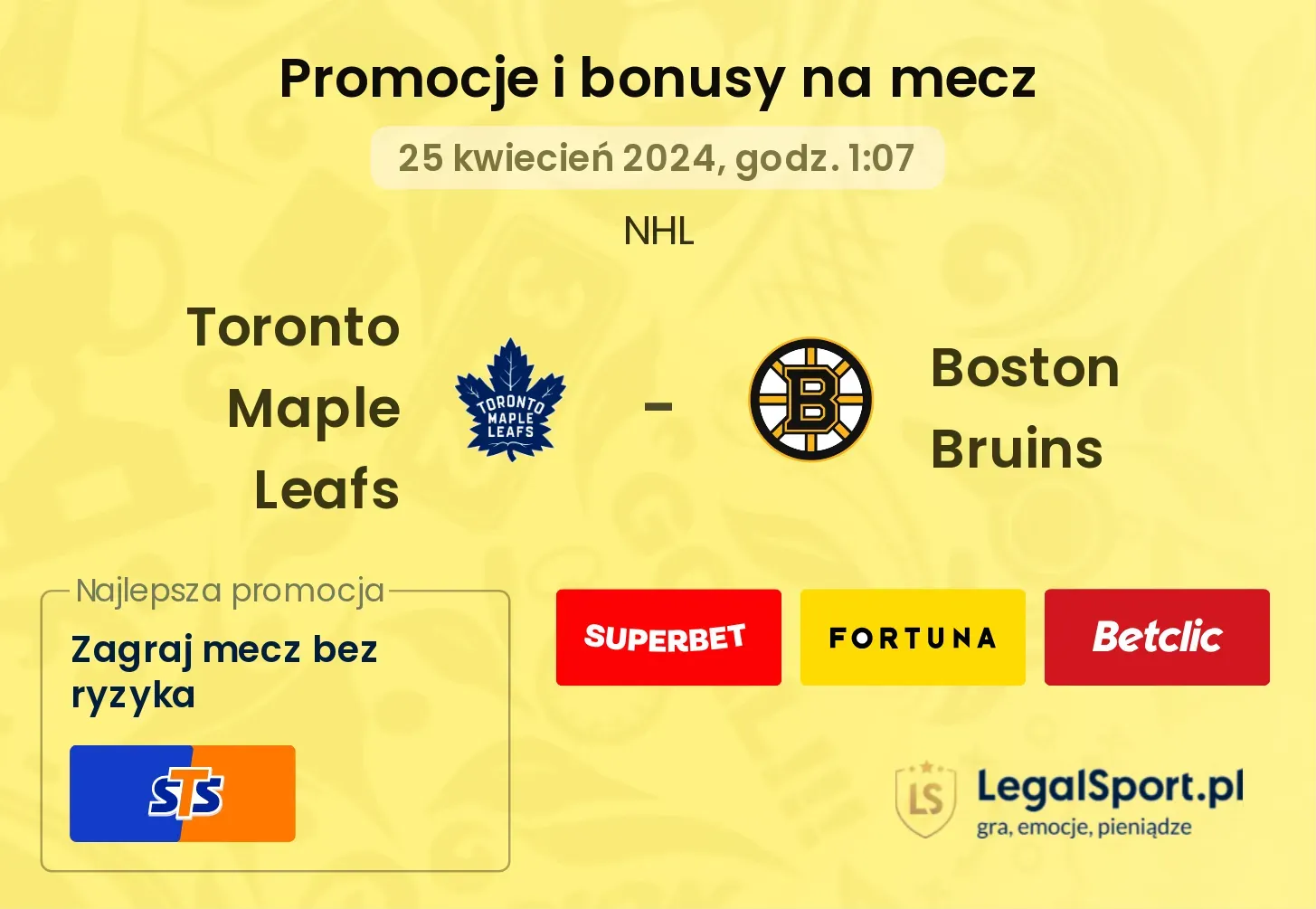 Toronto Maple Leafs - Boston Bruins promocje bonusy na mecz