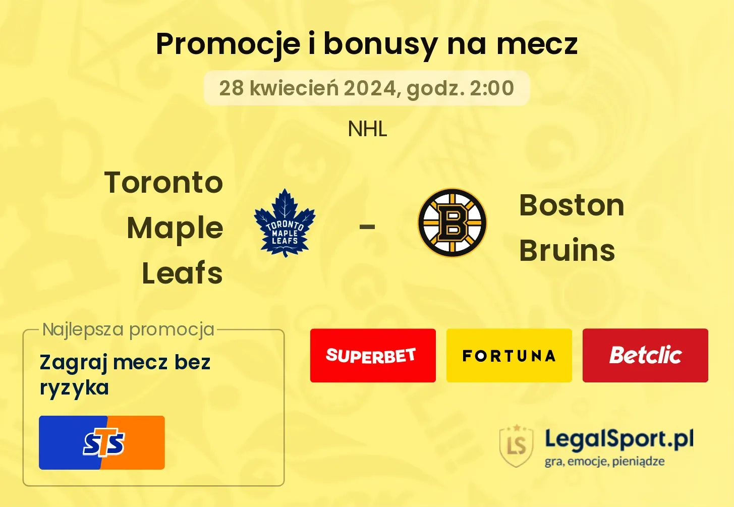 Toronto Maple Leafs - Boston Bruins bonusy i promocje (28.04, 02:00)
