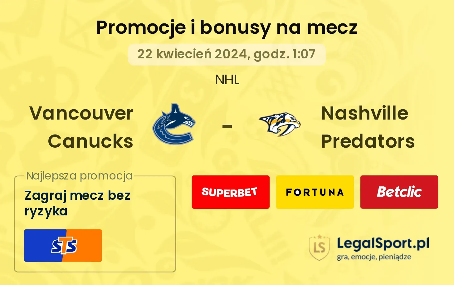 Vancouver Canucks - Nashville Predators promocje bonusy na mecz