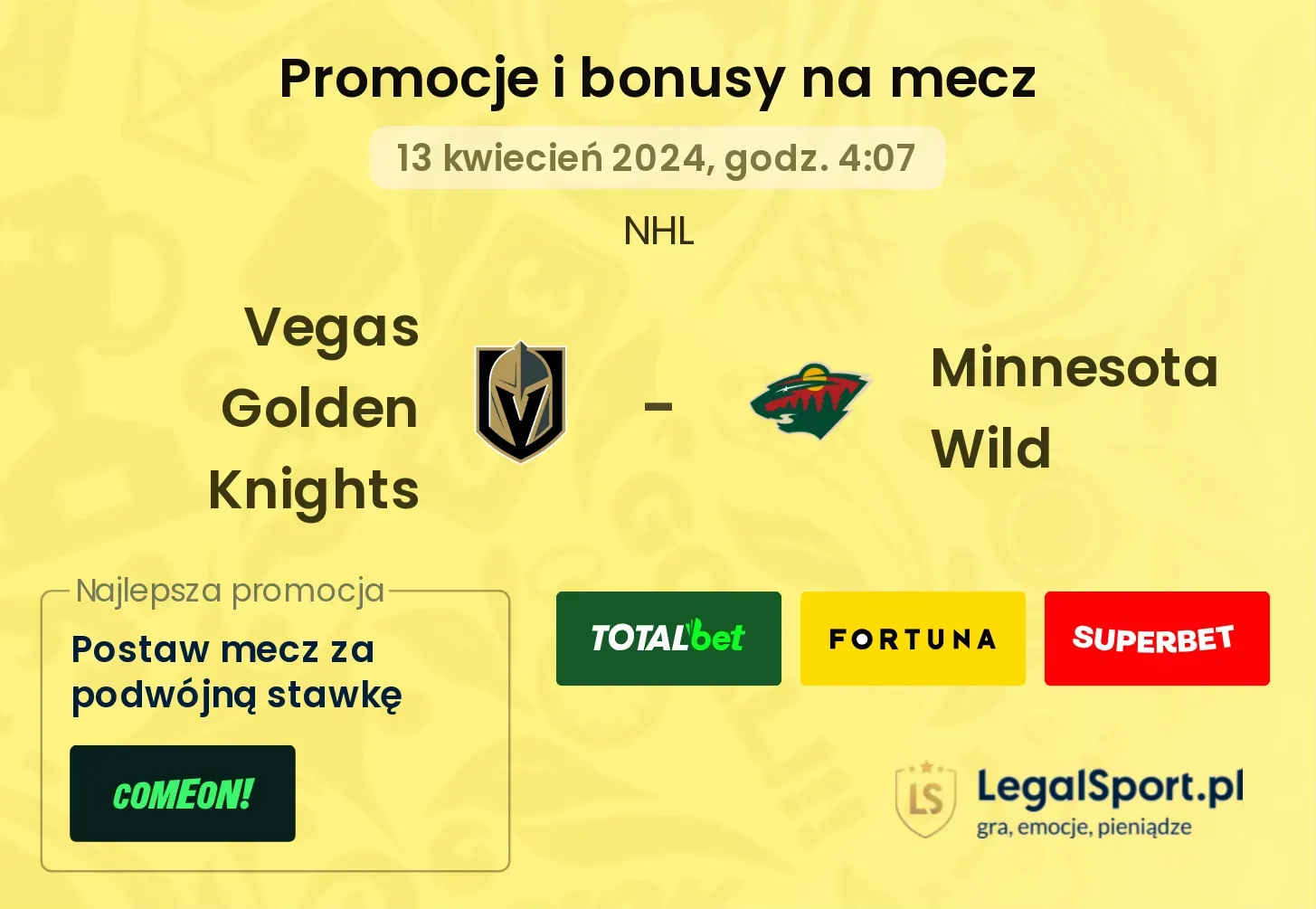 Vegas Golden Knights - Minnesota Wild promocje bonusy na mecz