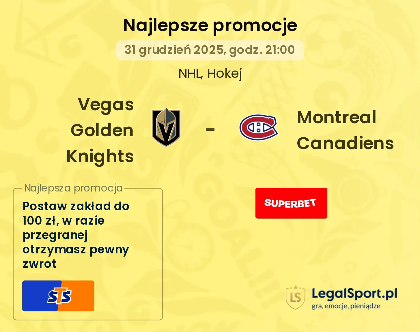 Vegas Golden Knights - Montreal Canadiens promocje bonusy na mecz