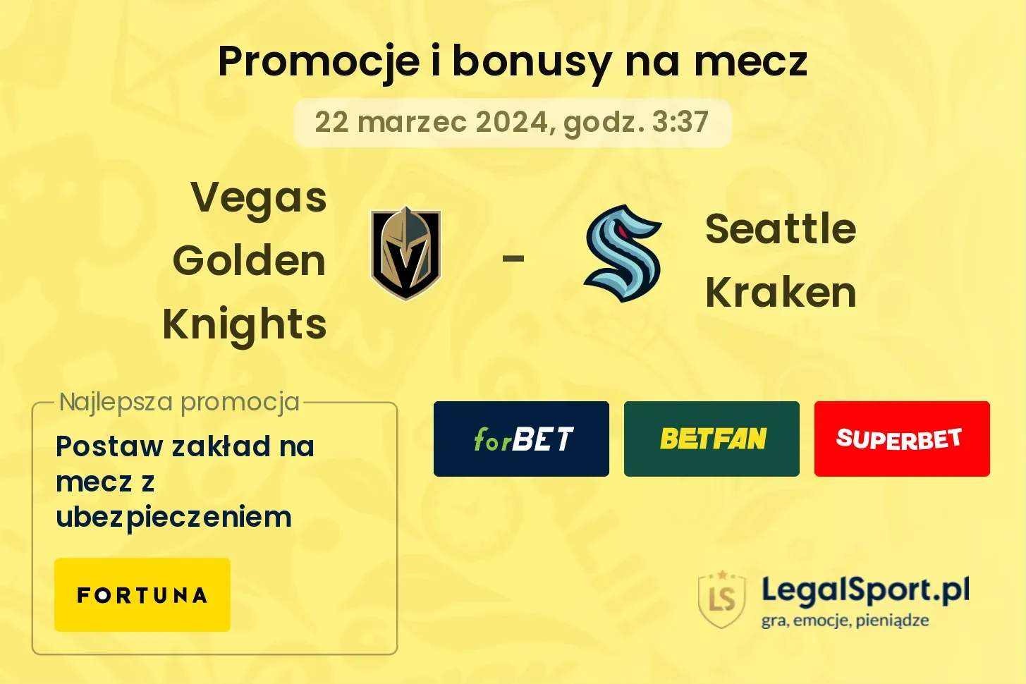 Vegas Golden Knights - Seattle Kraken promocje bonusy na mecz