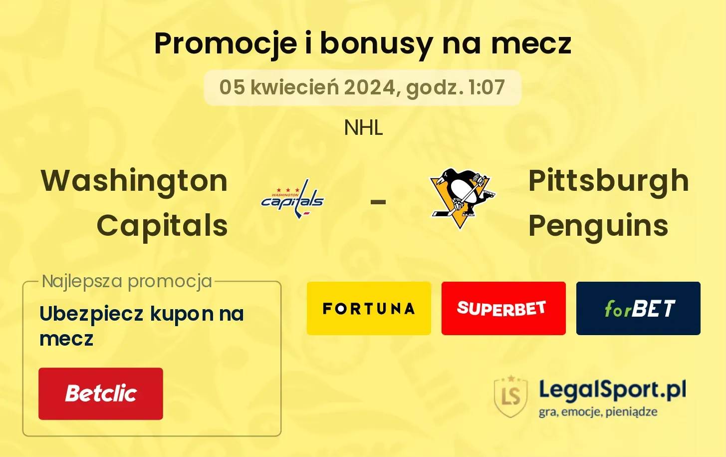 Washington Capitals - Pittsburgh Penguins promocje bonusy na mecz