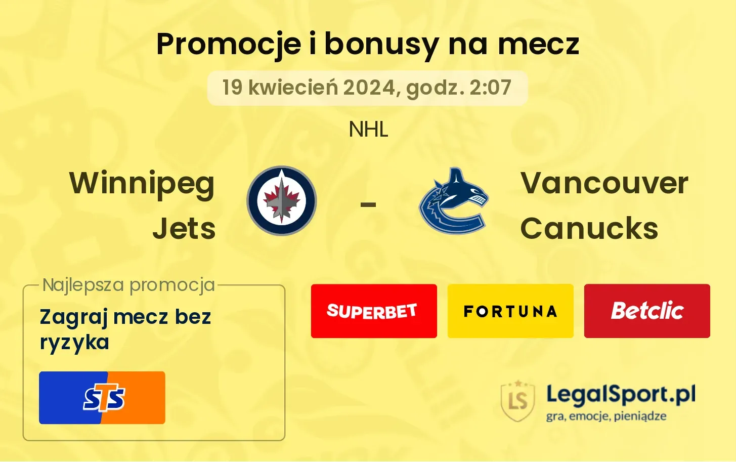 Winnipeg Jets - Vancouver Canucks promocje bonusy na mecz