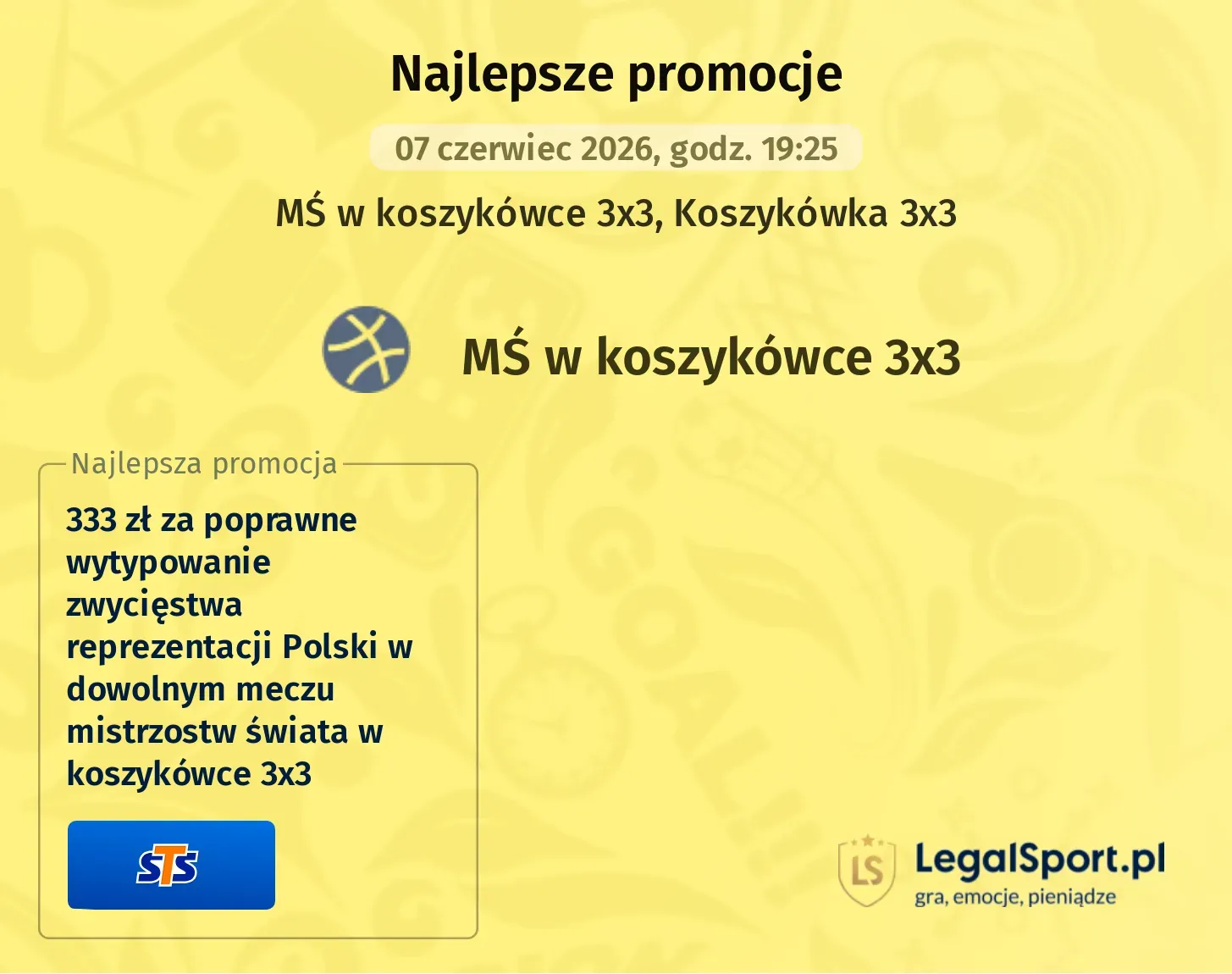 STS: 333 zł za wygraną Polski w meczu koszykarskich MŚ 3x3