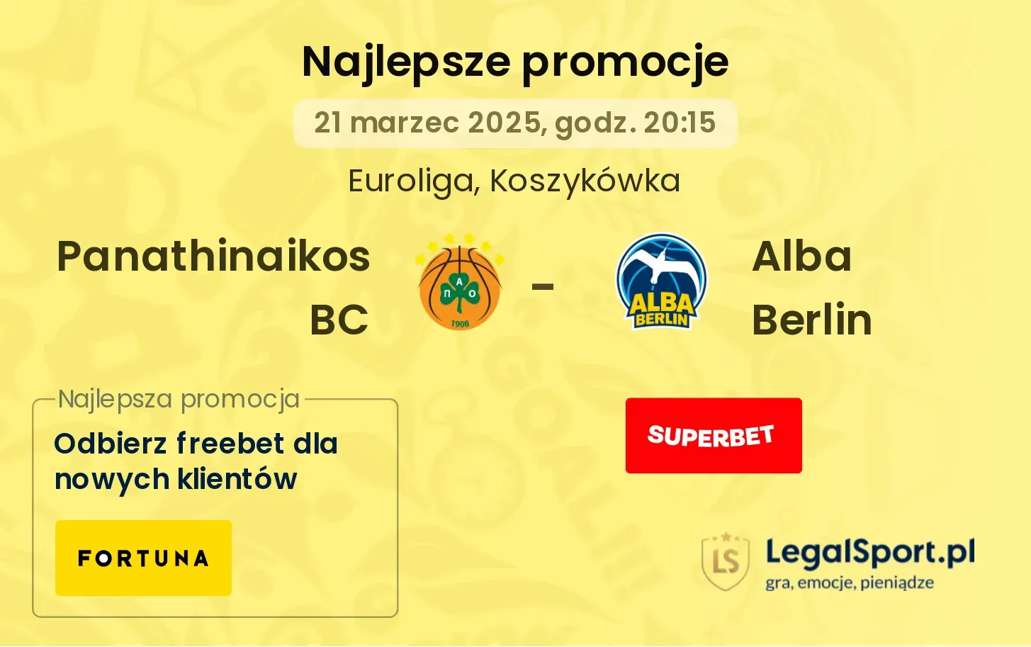 Panathinaikos BC - Alba Berlin promocje bukmacherskie