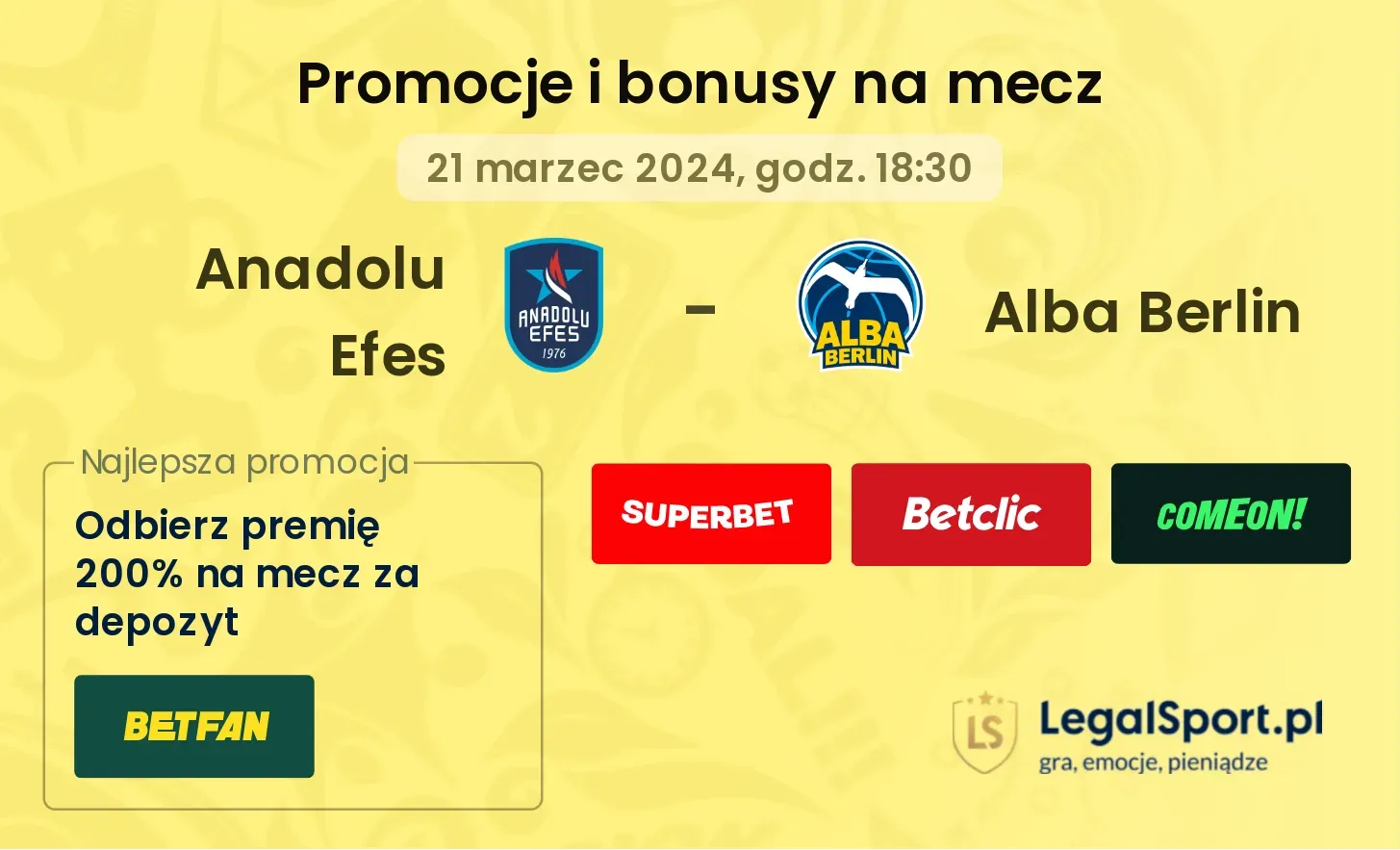 Anadolu Efes - Alba Berlin promocje bonusy na mecz