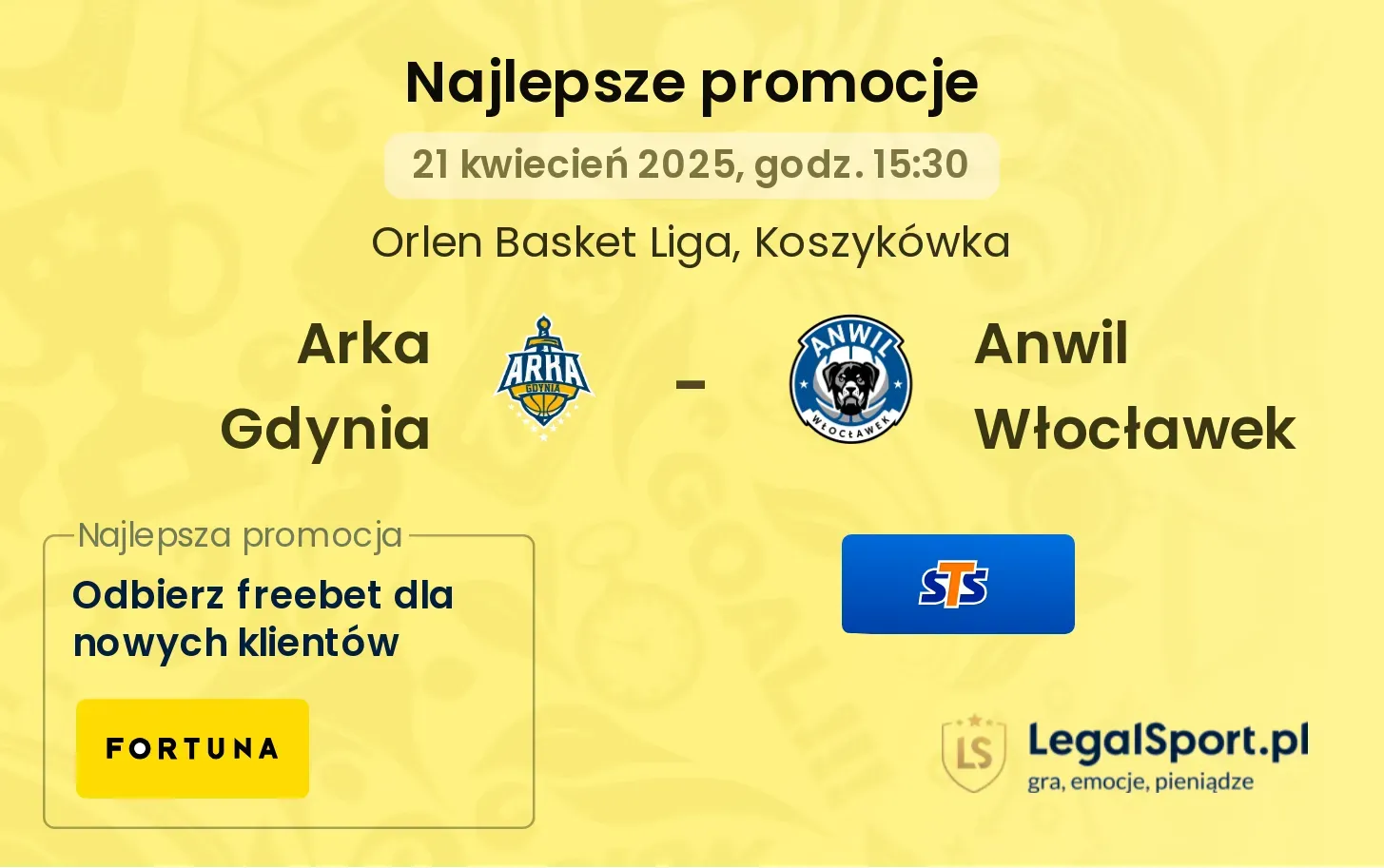 Arka Gdynia - Anwil Włocławek promocje u bukmacherów