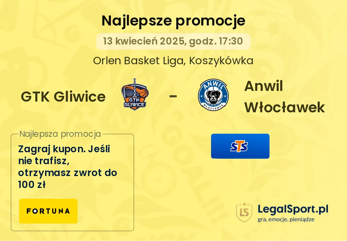 GTK Gliwice - Anwil Włocławek promocje bukmacherskie