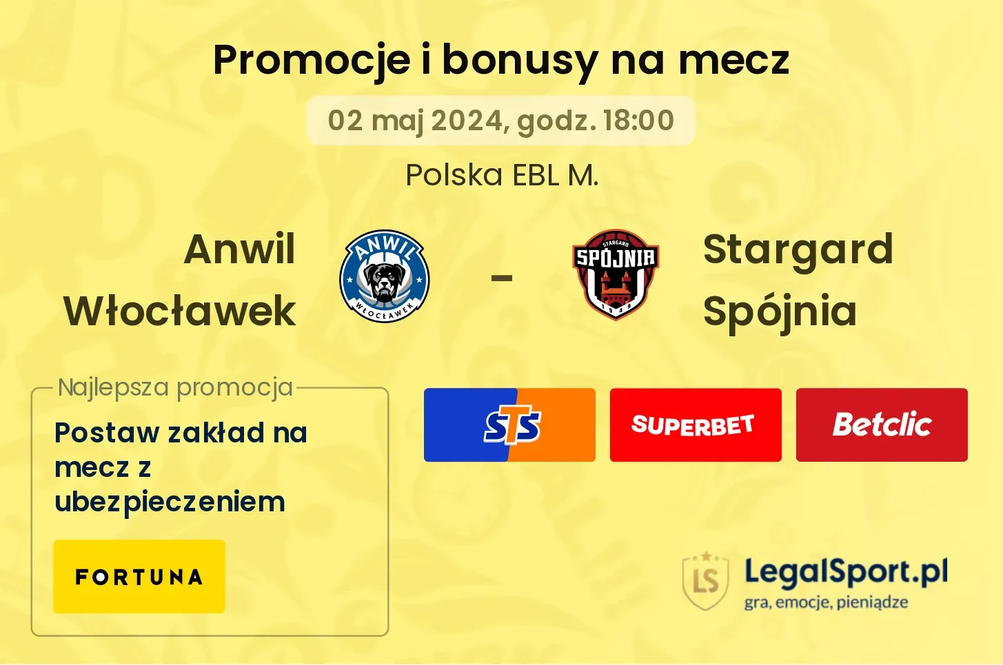 Anwil Włocławek - Stargard Spójnia promocje bonusy na mecz
