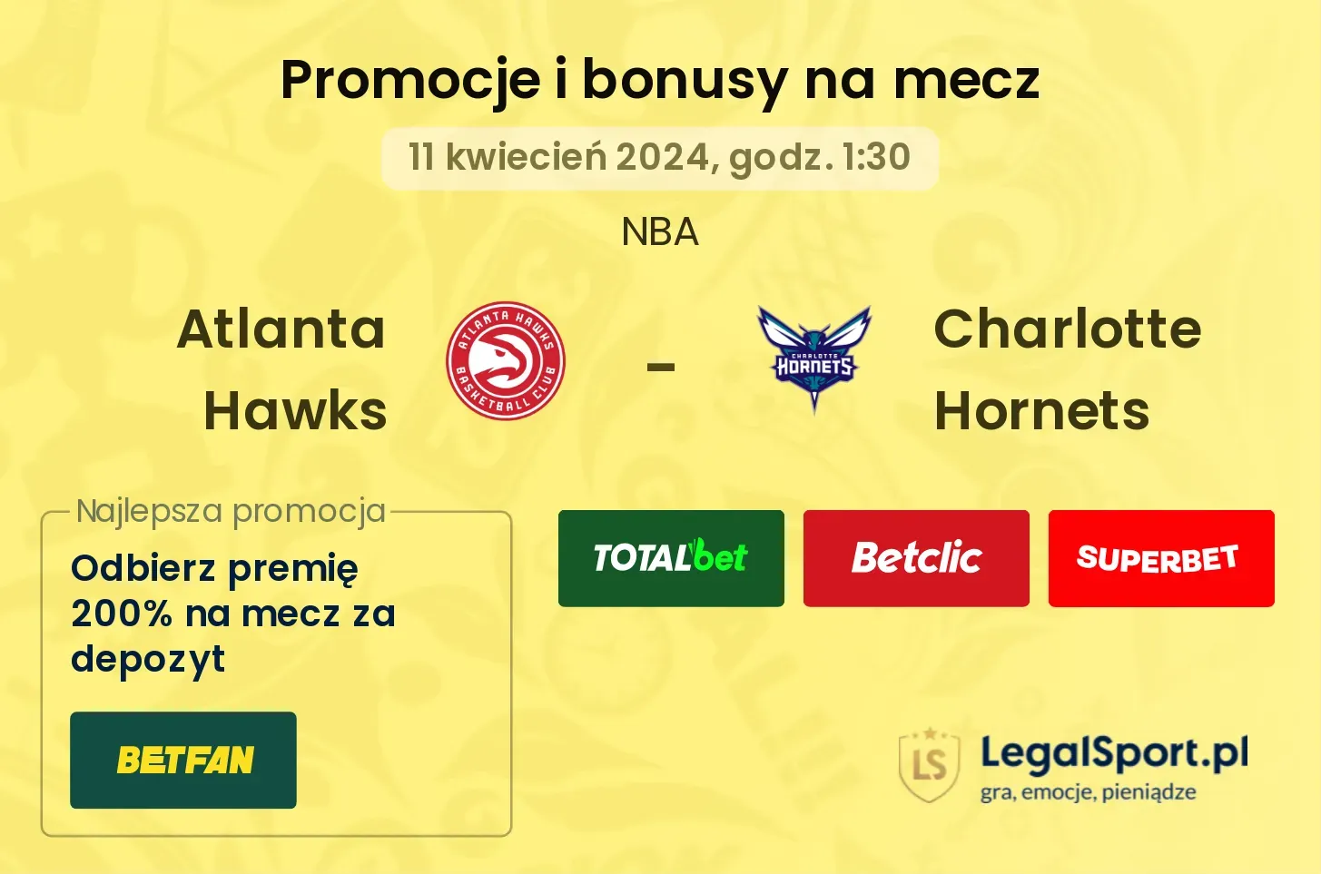 Atlanta Hawks - Charlotte Hornets promocje bonusy na mecz