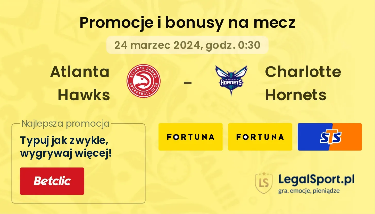 Atlanta Hawks - Charlotte Hornets promocje bonusy na mecz