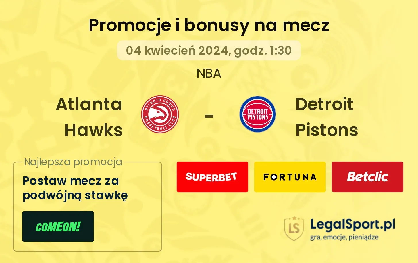 Atlanta Hawks - Detroit Pistons promocje bonusy na mecz