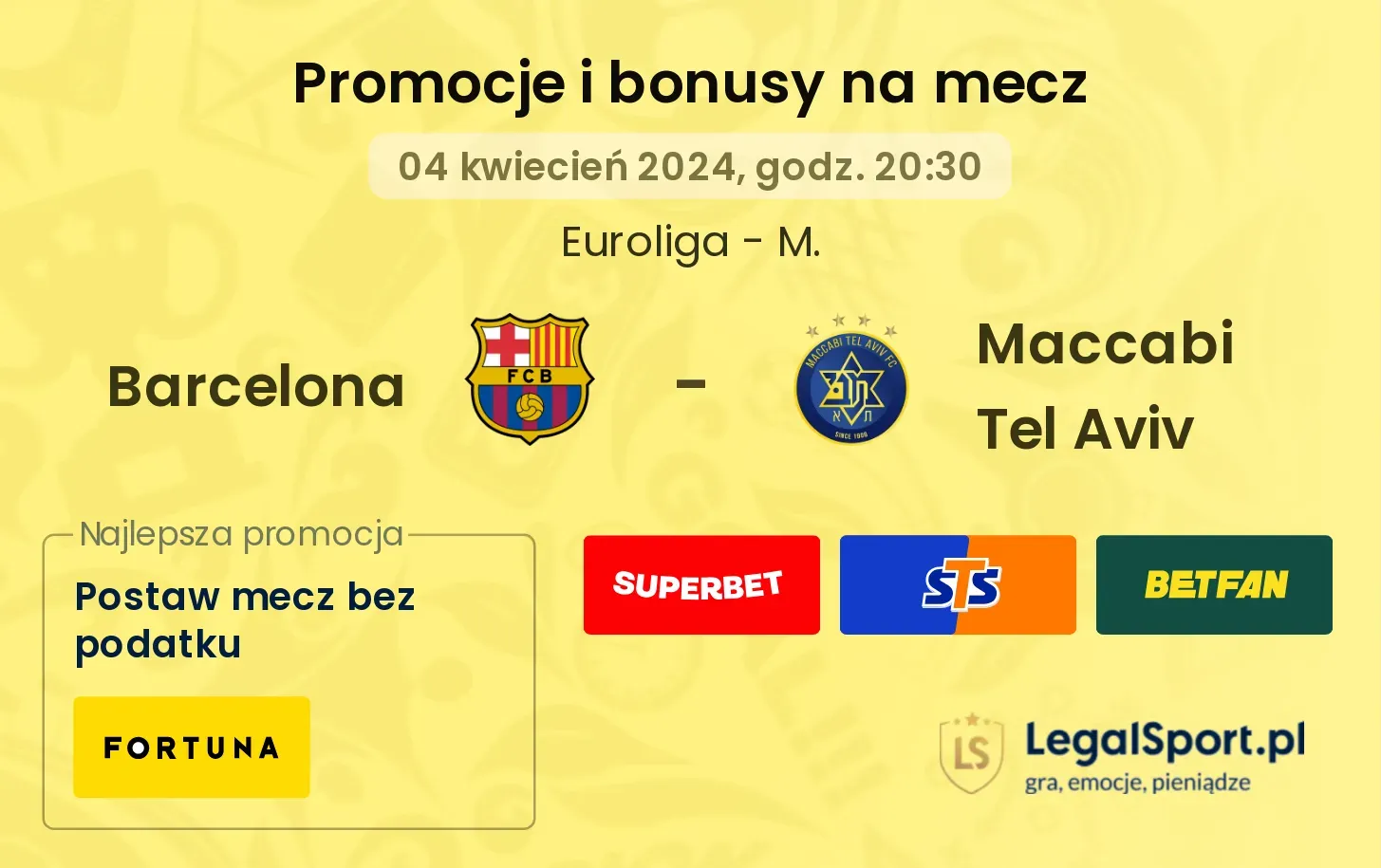 Barcelona - Maccabi Tel Aviv promocje bonusy na mecz