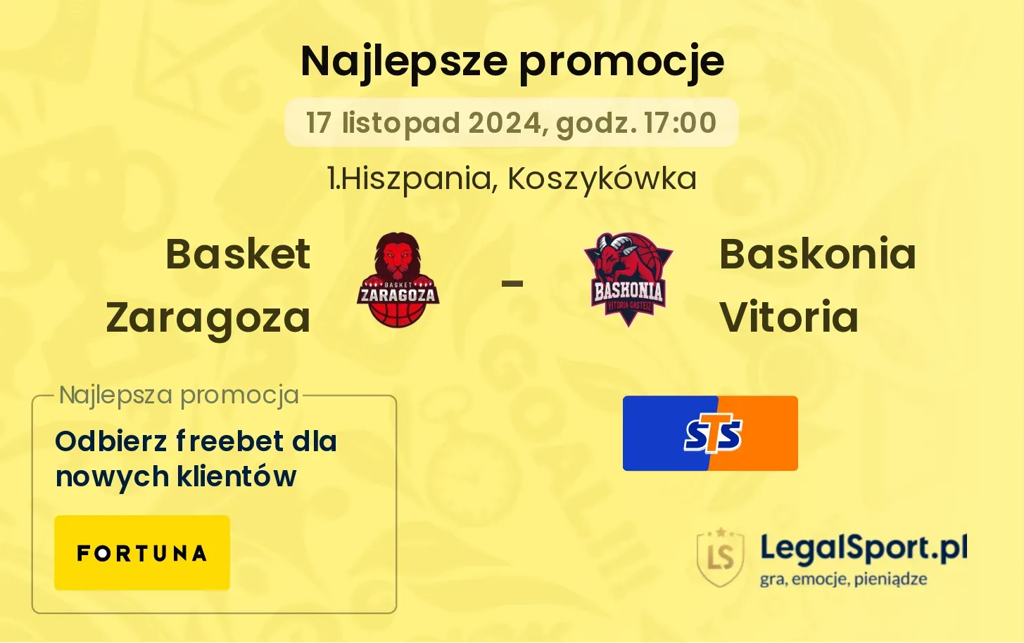 Basket Zaragoza - Baskonia Vitoria promocje bukmacherskie 17.11, 17:00