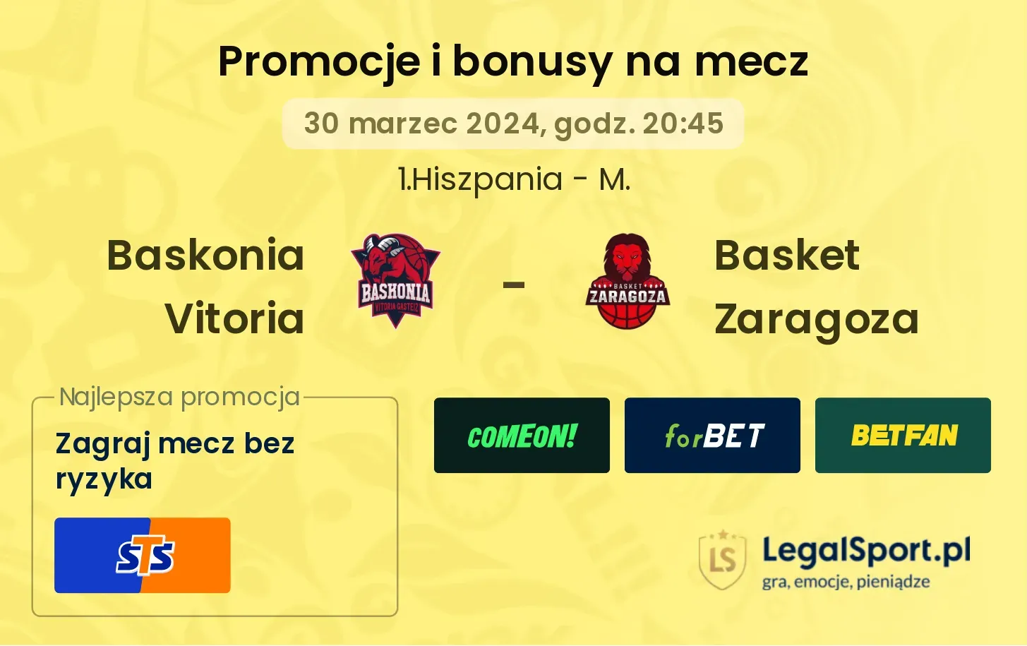 Baskonia Vitoria - Basket Zaragoza promocje bonusy na mecz