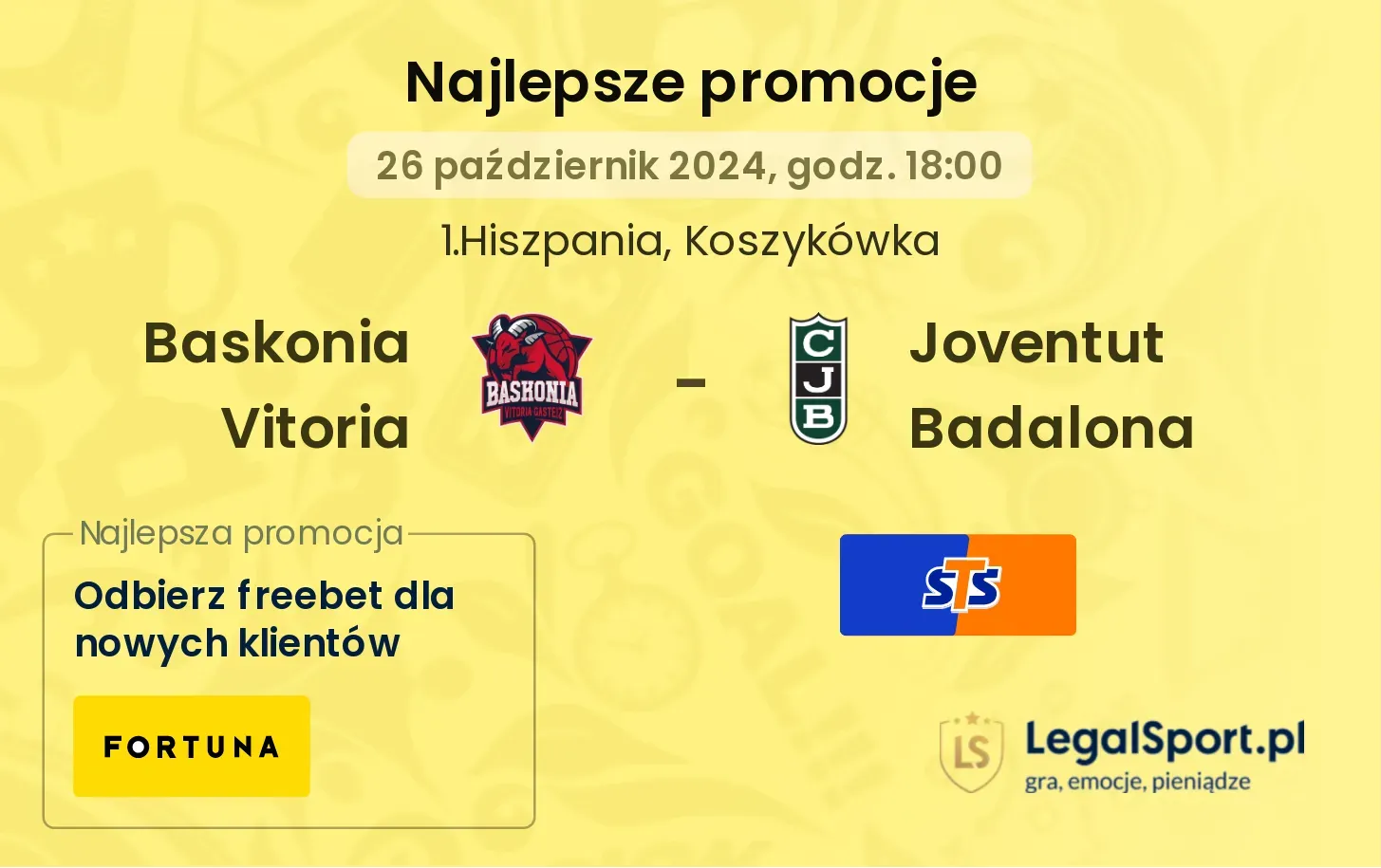 Baskonia Vitoria - Joventut Badalona promocje bukmacherskie 26.10, 18:00