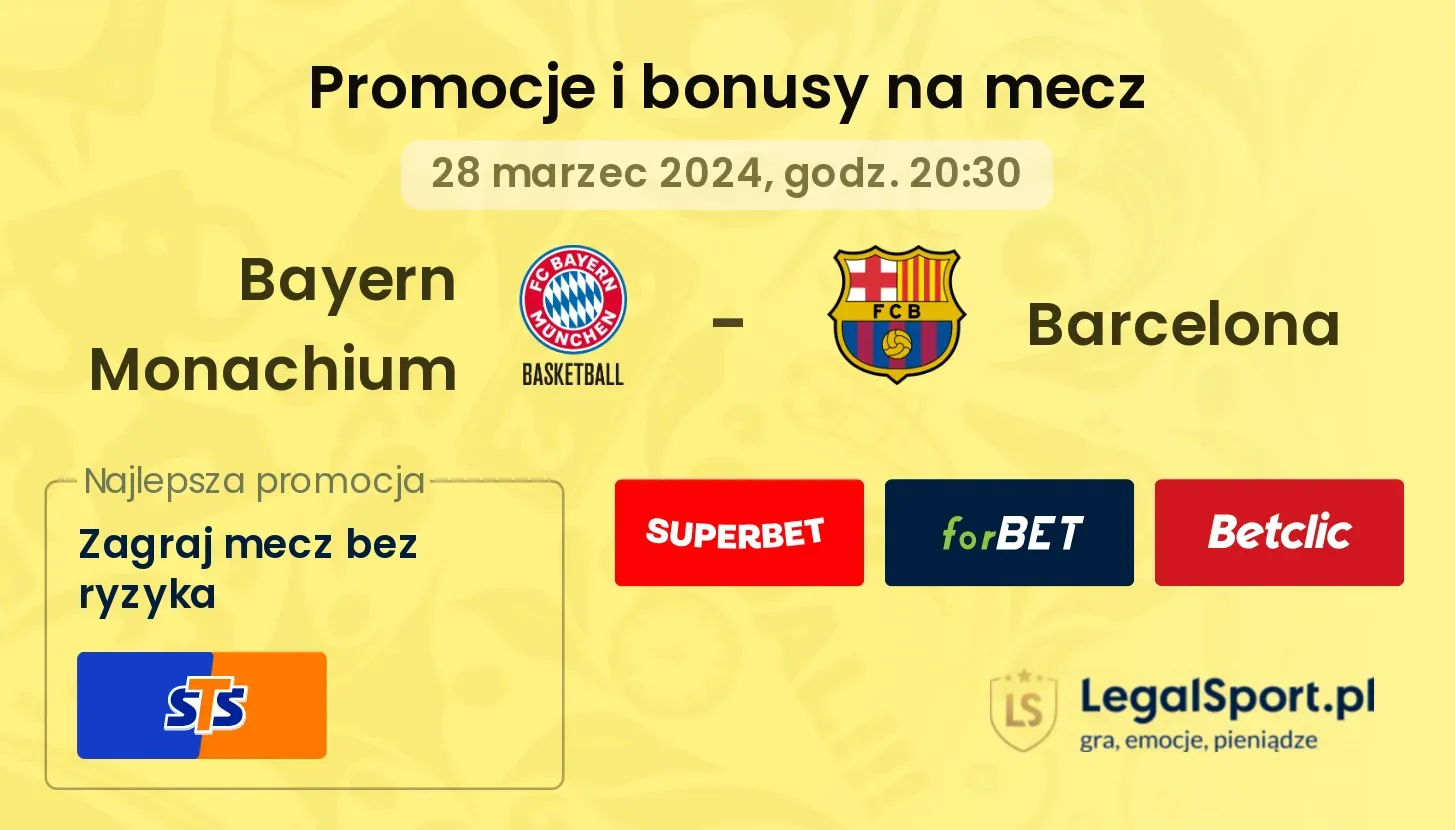 Bayern Monachium - Barcelona bonusy i promocje (28.03, 20:30)