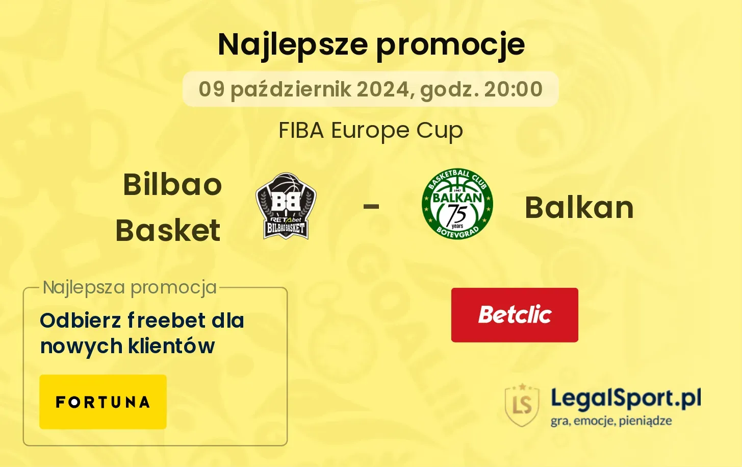 Bilbao Basket - Balkan promocje bukmacherskie 09.10, 20:00